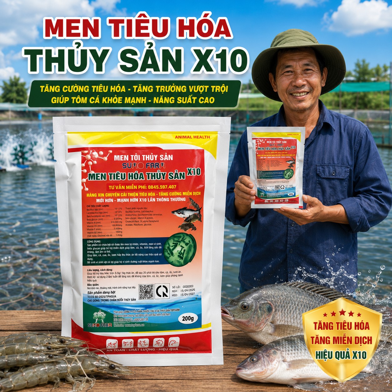 Thức ăn bổ sung Men tiêu hóa thủy sản X10