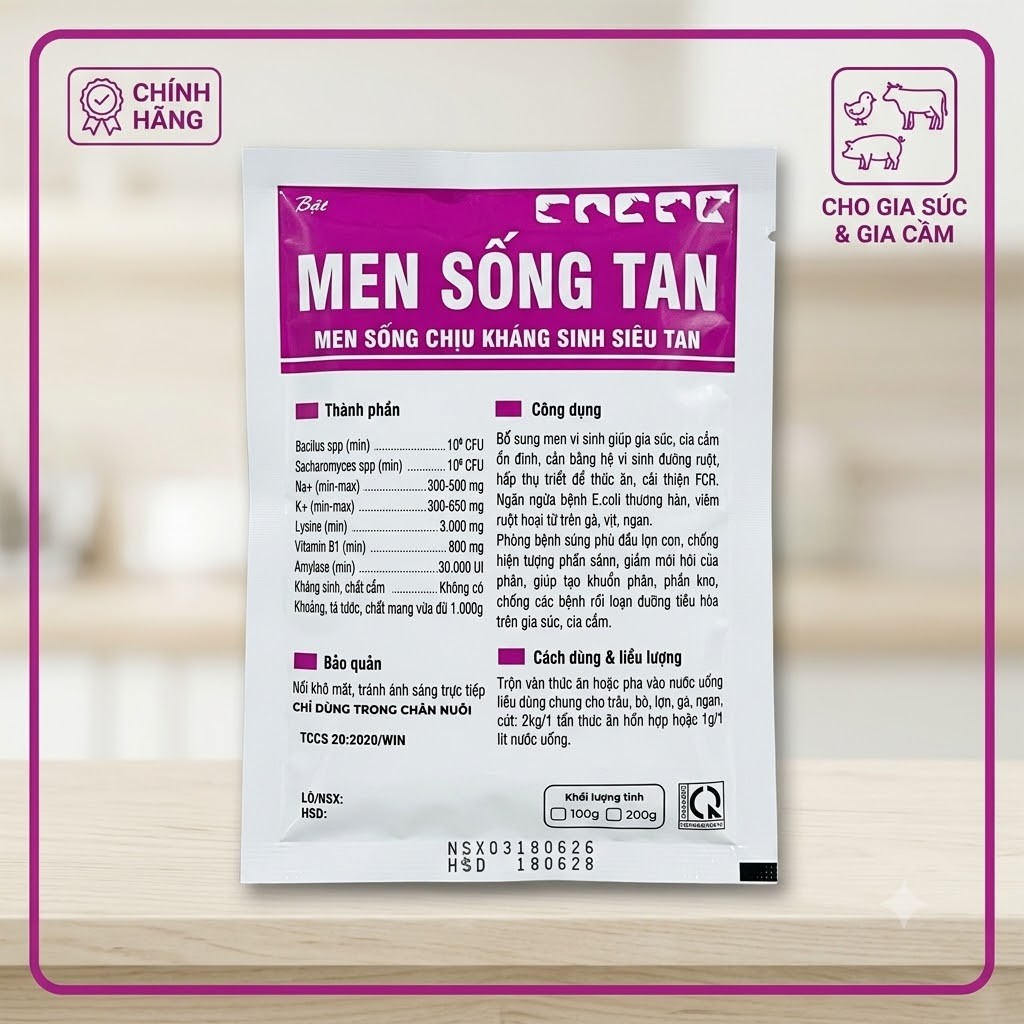 Thức ăn bổ sung Men sống tan 100g