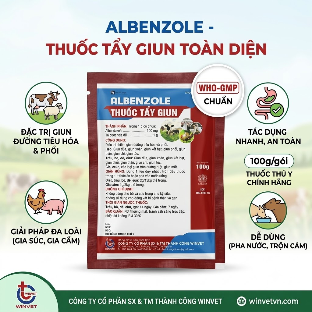 Thuốc thú y Albenzole 100g (Tẩy giun sán)